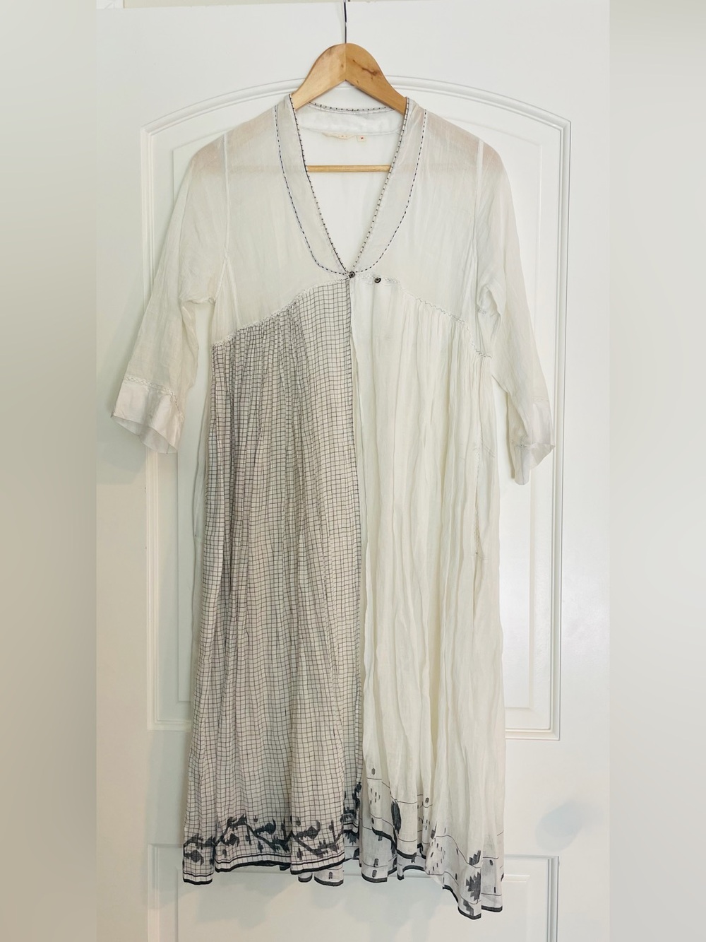 Injiri Luxurious Cotton Duster Wrap Open Front Dress Embroidered Size M